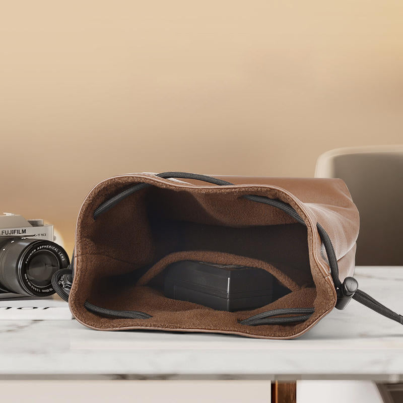 CWATCUN H60 Anti-scratch Camera Lens Bag PU Leather Drawstring Pouch, Size L CWATCUN H60 Anti-scratch Camera Lens Bag PU Leather Drawstring Pouch, Size L